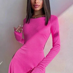 Romy | Women Long Sleeve Ribbed Bodycon Scallop Hem Mini Dress