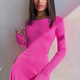 Romy | Women Long Sleeve Ribbed Bodycon Scallop Hem Mini Dress