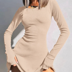 Romy | Women Long Sleeve Ribbed Bodycon Scallop Hem Mini Dress