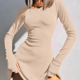 Romy | Women Long Sleeve Ribbed Bodycon Scallop Hem Mini Dress