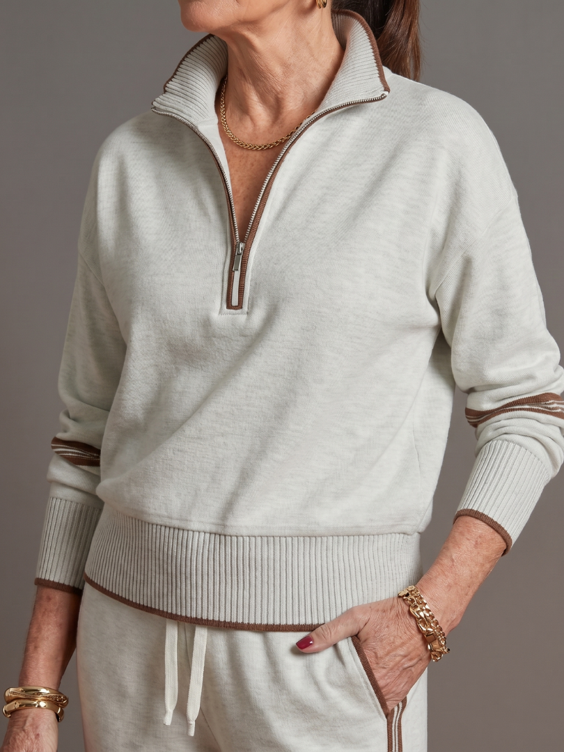 Della | Zip Neck Long Sleeve Side Stripe Leg Pants Set