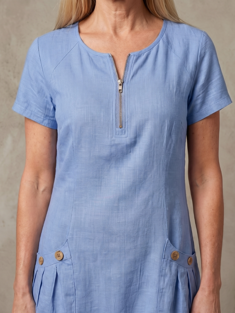 Callabelle | Zip Neck Pocket Detail Knee Length Dress