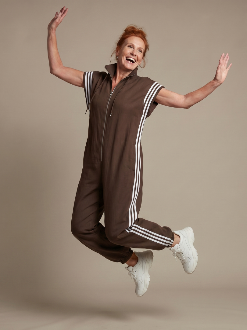 Mirania | Zip Front Stripe Panel Jumpsuit
