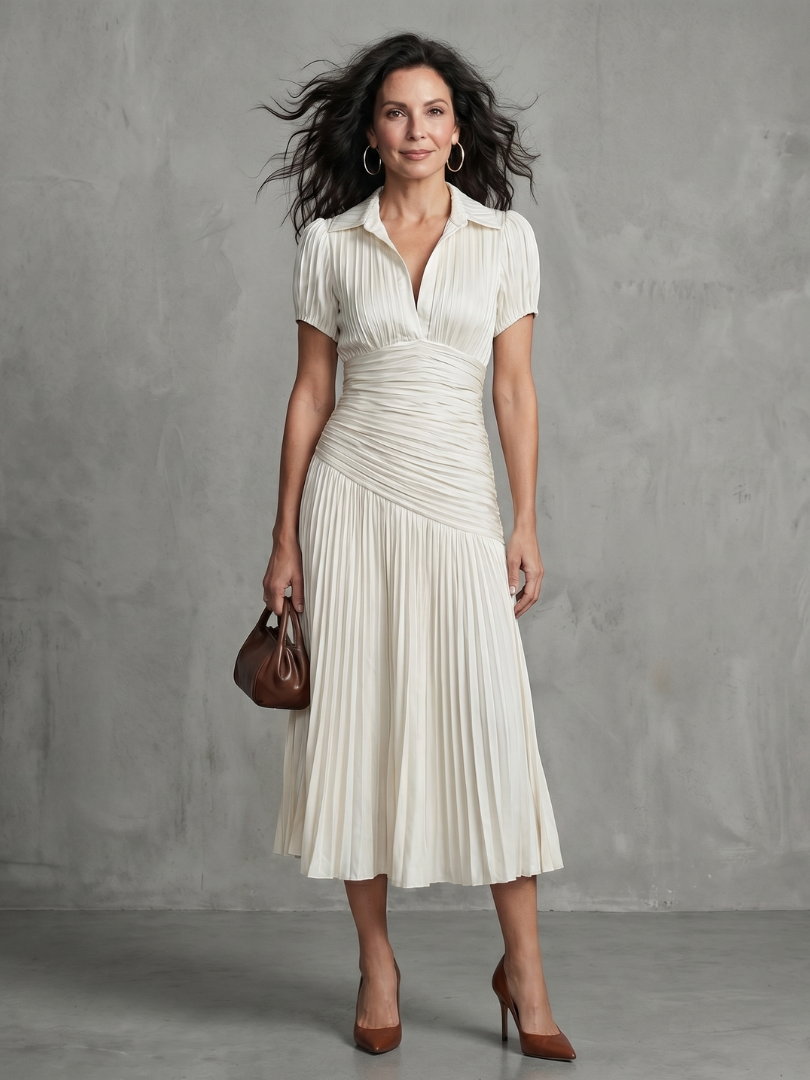 Mirna | Pleated Waistline Stripe Midi Dress