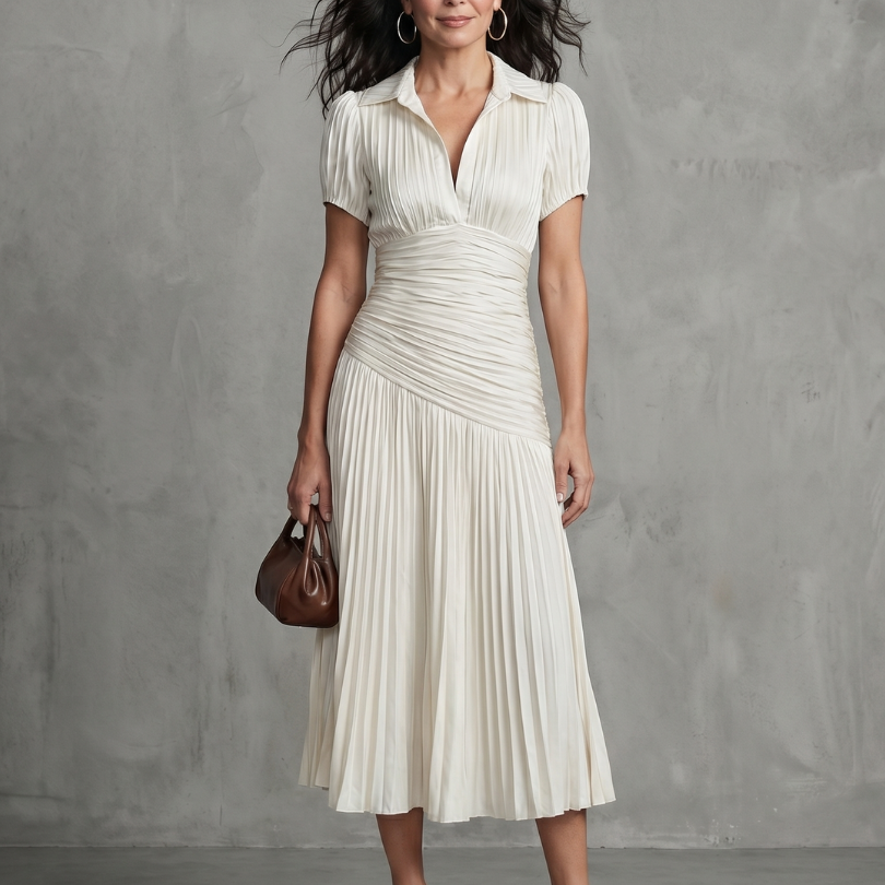 Mirna | Pleated Waistline Stripe Midi Dress