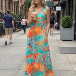 Tesmarie | Sleeveless Tropical Leaf Print Midi Dress