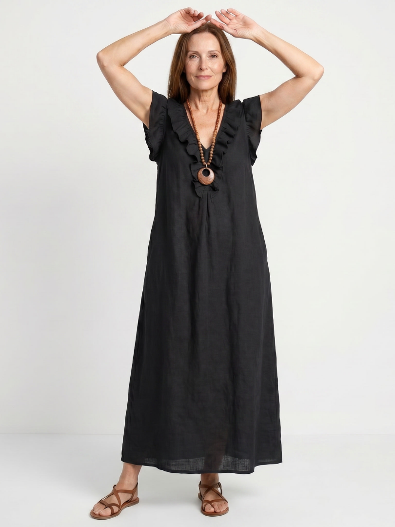 Briabeth | Ruffle Trim Sleeveless Neck Midi Dress
