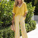 Penette | Contrast V Neck Tunic Stripe Trouser Set