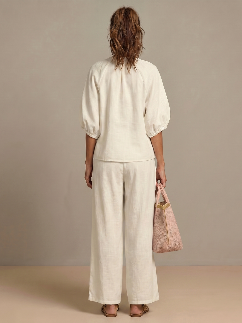 Halrin | Zip Front Blouson Top Wide Leg Set