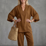 Perrina | V Neck Tunic Gathered Trouser Set