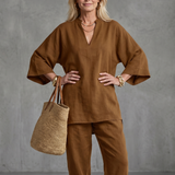 Perrina | V Neck Tunic Gathered Trouser Set