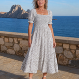Serrina | Floral Smocked Square Neck Midi Dress