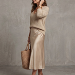 Lunwyn | Bias Fall Satin Skirt Knit Layer Set
