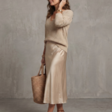 Lunwyn | Bias Fall Satin Skirt Knit Layer Set