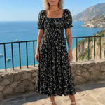 Serrina | Floral Smocked Square Neck Midi Dress