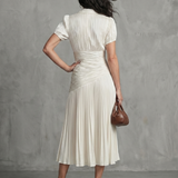 Mirna | Pleated Waistline Stripe Midi Dress