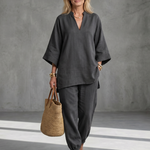 Perrina | V Neck Tunic Gathered Trouser Set
