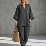 Perrina | V Neck Tunic Gathered Trouser Set