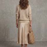 Lunwyn | Bias Fall Satin Skirt Knit Layer Set
