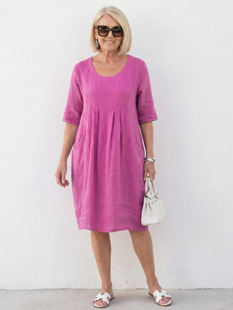 Linnthea | Gathered Front Half Sleeve Knee Length Dress