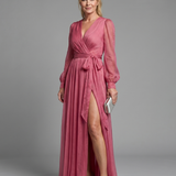 Vallyn | Long Sleeve Wrap Sheer Flowing Maxi Dress