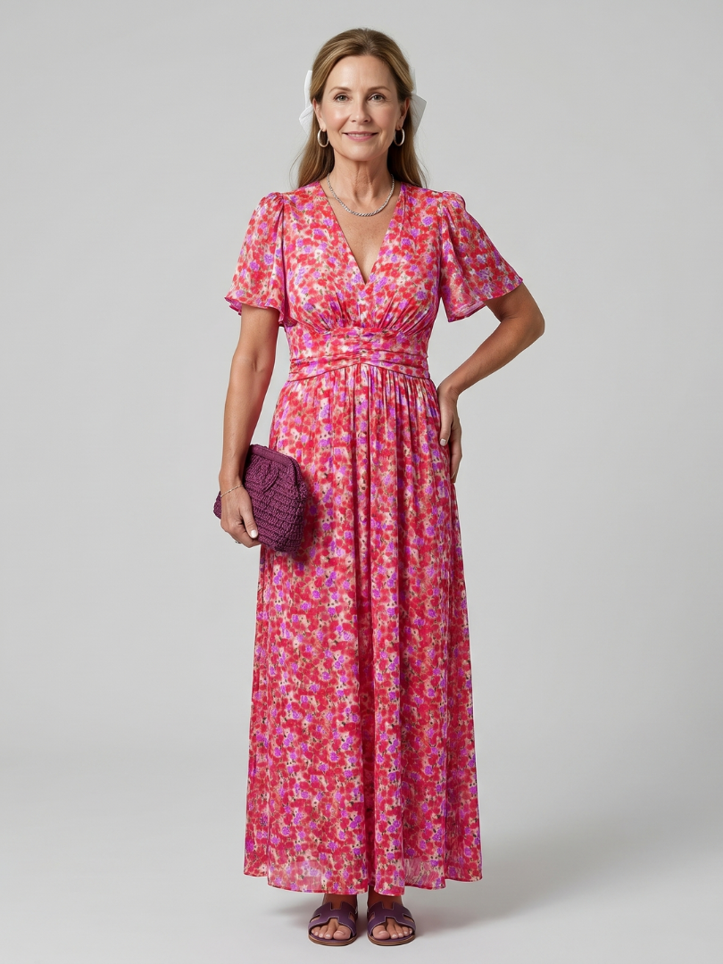 Mirawynne | Short Sleeve Ditsy Floral Print Midi Dress