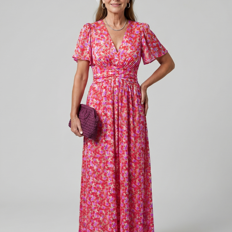Mirawynne | Short Sleeve Ditsy Floral Print Midi Dress