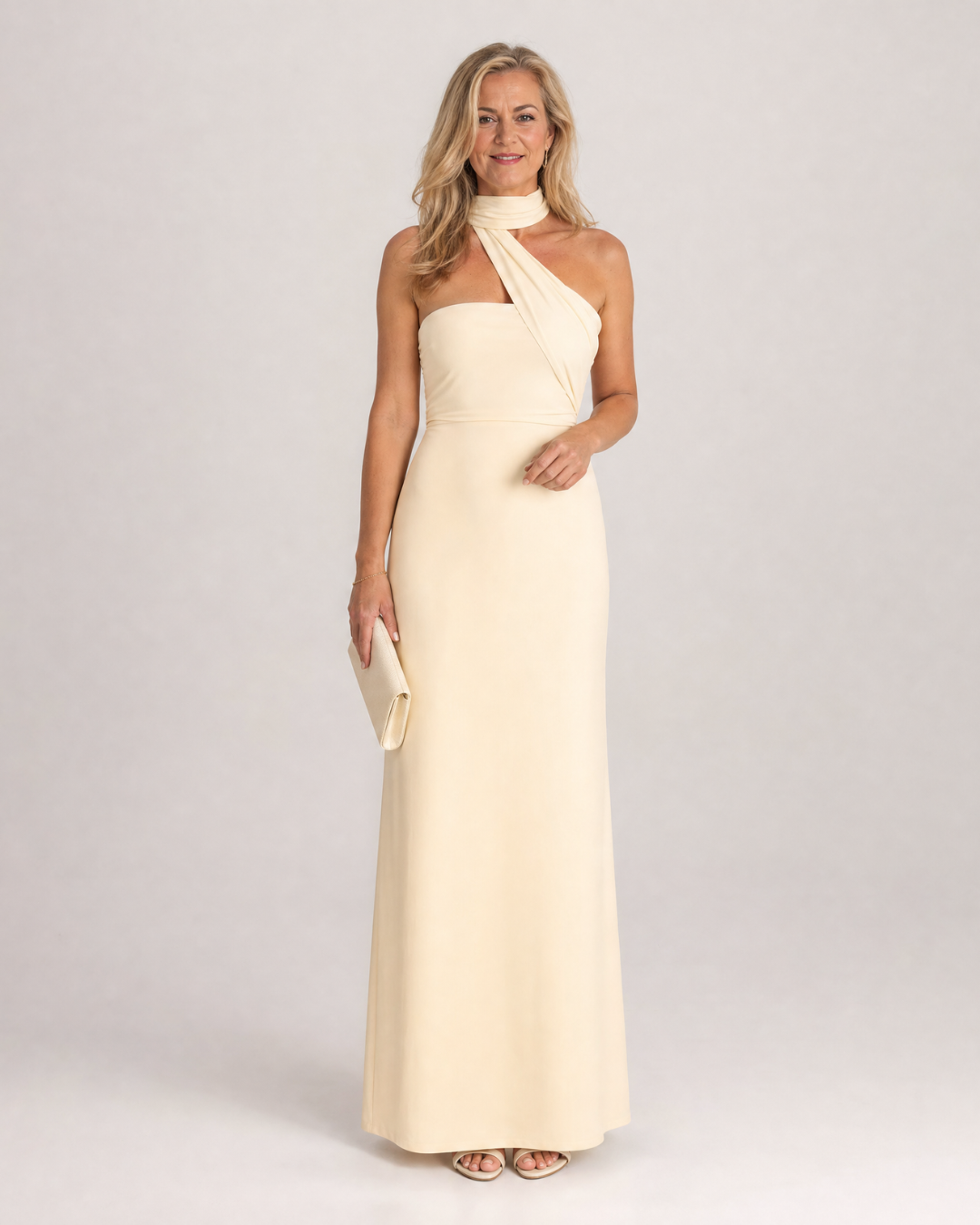 Veletta | Watercolor Floral One Shoulder Halter Maxi Dress