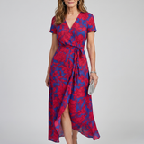 Romylora | Short Sleeve Floral Wrap Midi Dress