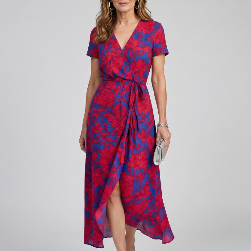 Romylora | Short Sleeve Floral Wrap Midi Dress