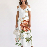 Brithea | Floral Off-Shoulder A-Line Midi Dress