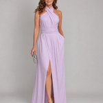 Camlora | Cross Halter Sleeveless Draped Midi Dress
