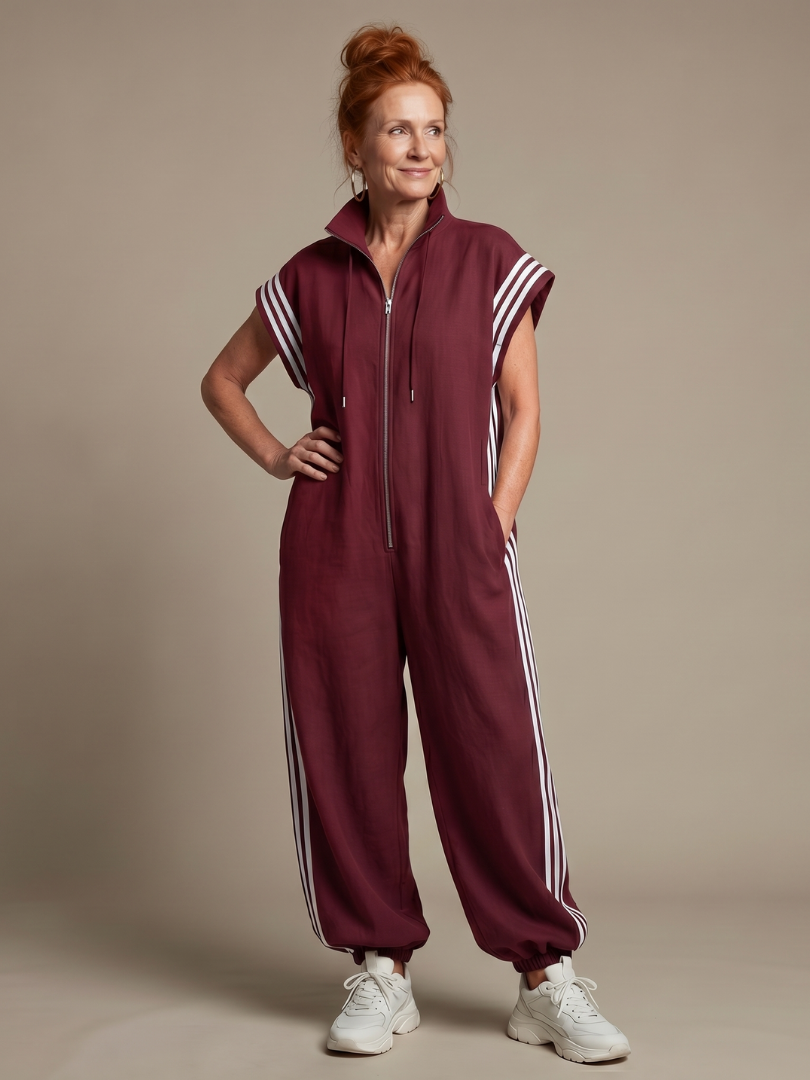 Mirania | Zip Front Stripe Panel Jumpsuit