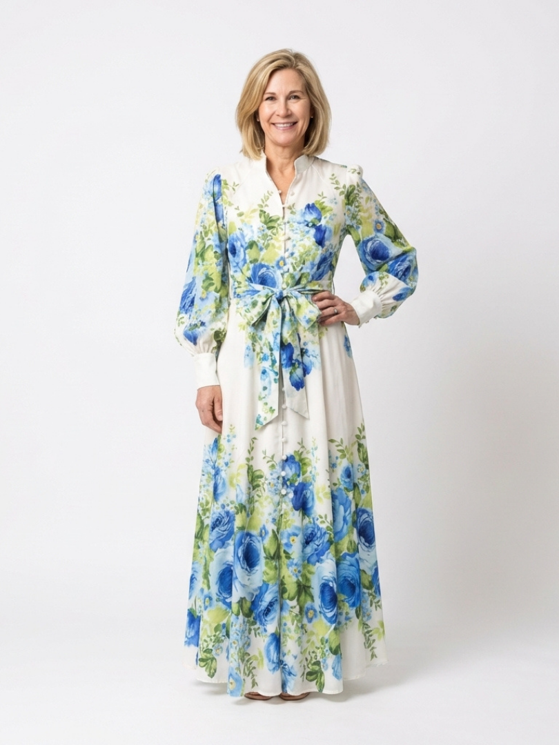 Liorandra | Long Sleeve Floral Button Front Maxi Dress