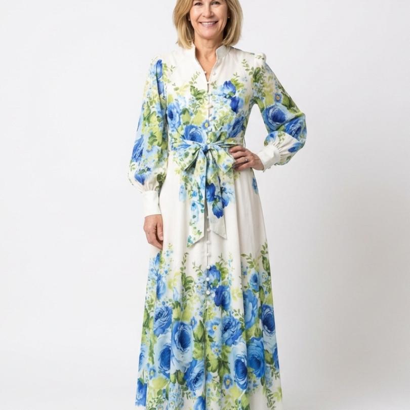 Liorandra | Long Sleeve Floral Button Front Maxi Dress