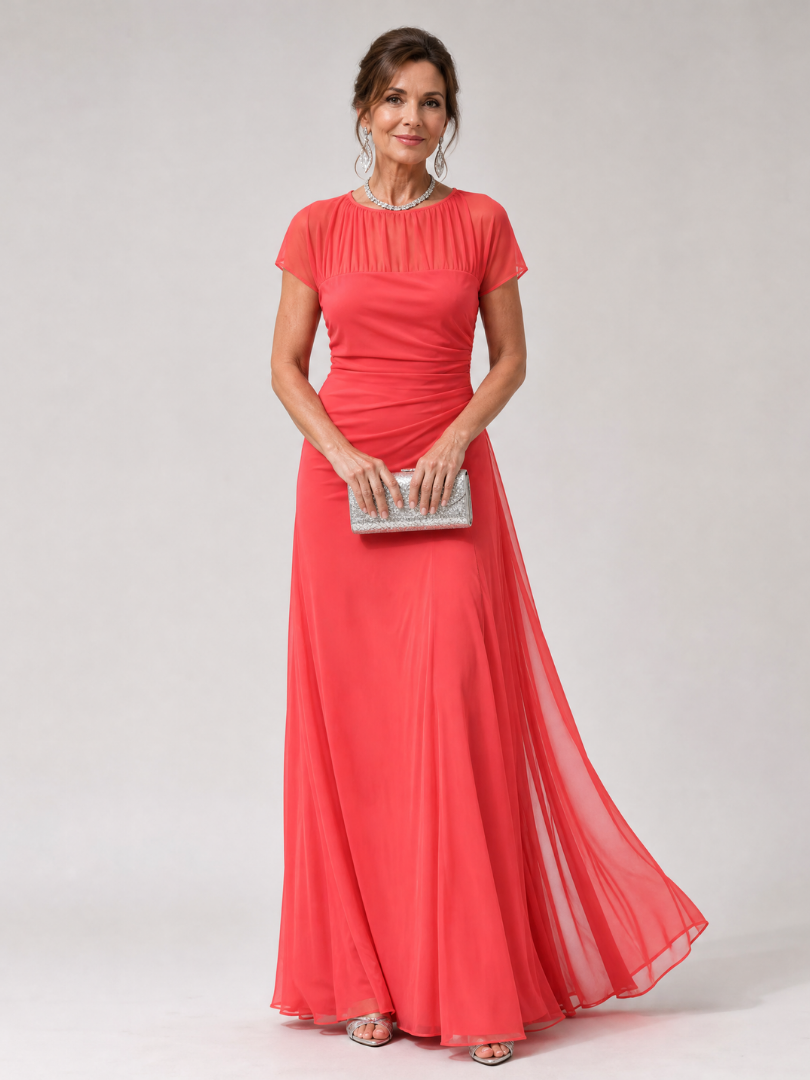 Orlalora | Mesh Yoke Ruched Maxi Dress