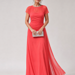 Orlalora | Mesh Yoke Ruched Maxi Dress