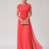 Orlalora | Mesh Yoke Ruched Maxi Dress