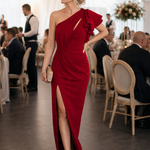 Theania | One Shoulder Draped Bodice Midi Dress