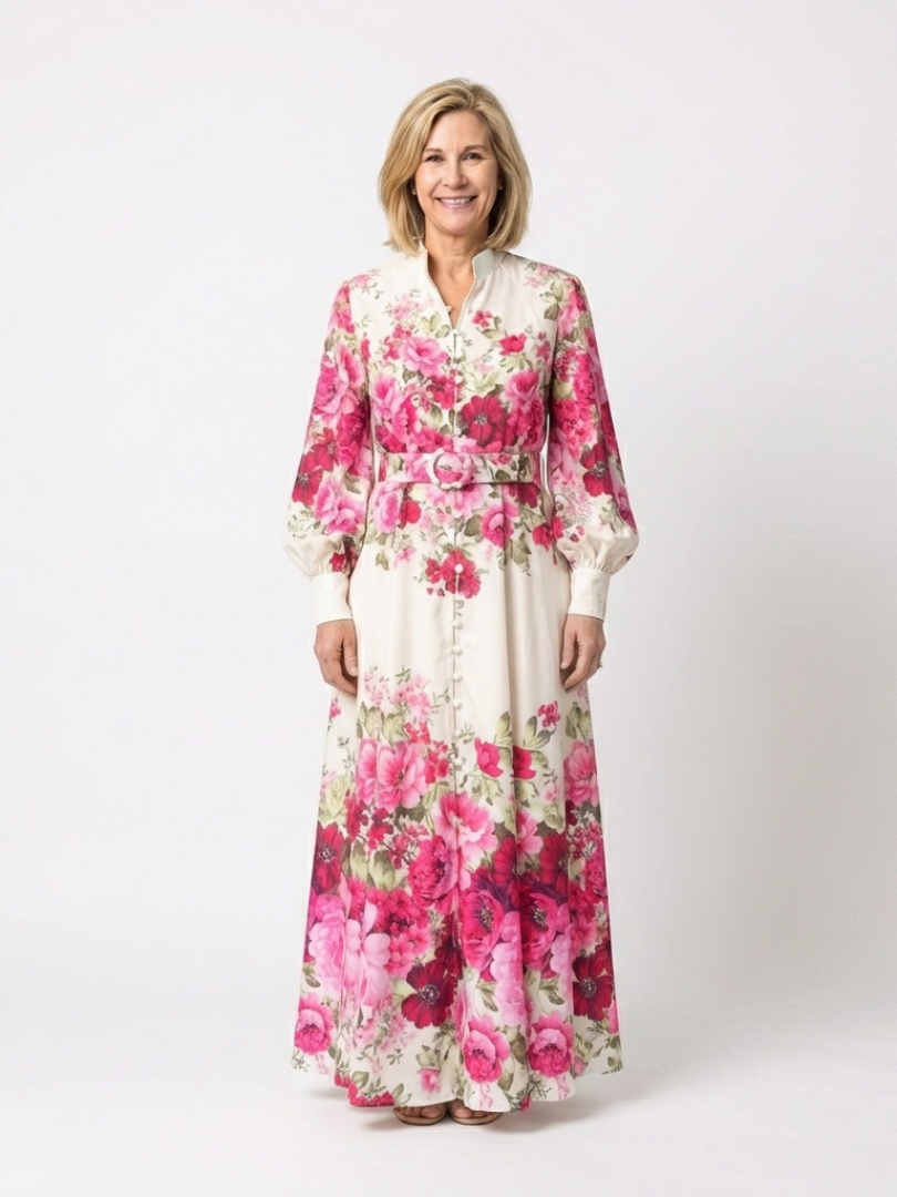 Hilassa | Long Sleeve Floral Belted Maxi Dress
