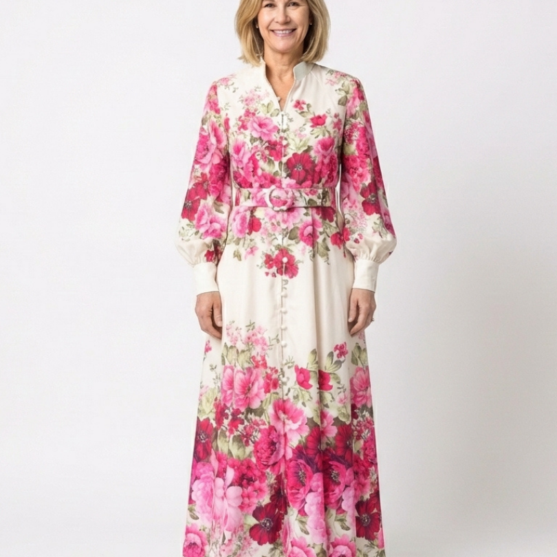 Hilassa | Long Sleeve Floral Belted Maxi Dress