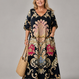 Calwen | Ornate Vintage Print Three Quarter Sleeve Midi Dress