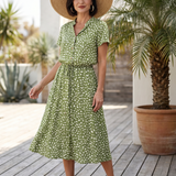 Milrin | Printed Button Front Belted Midi Dress