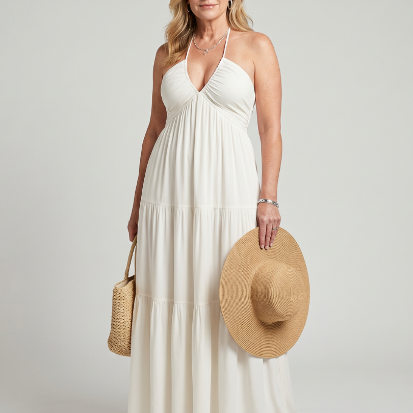 Kalssa | Halter Neck Tiered Skirt Midi Dress