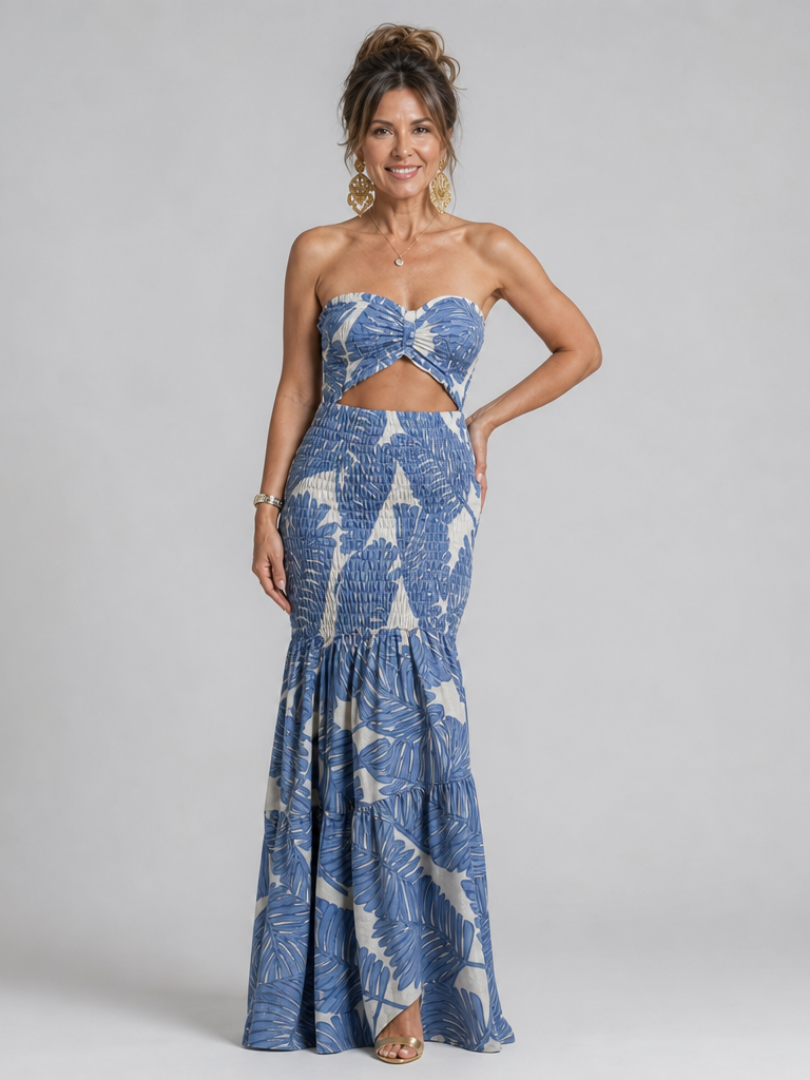 Nevina | Strapless Two Piece Printed Maxi Dress Set
