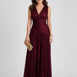 Viosia | Sleeveless Pleated V Neck Midi Dress