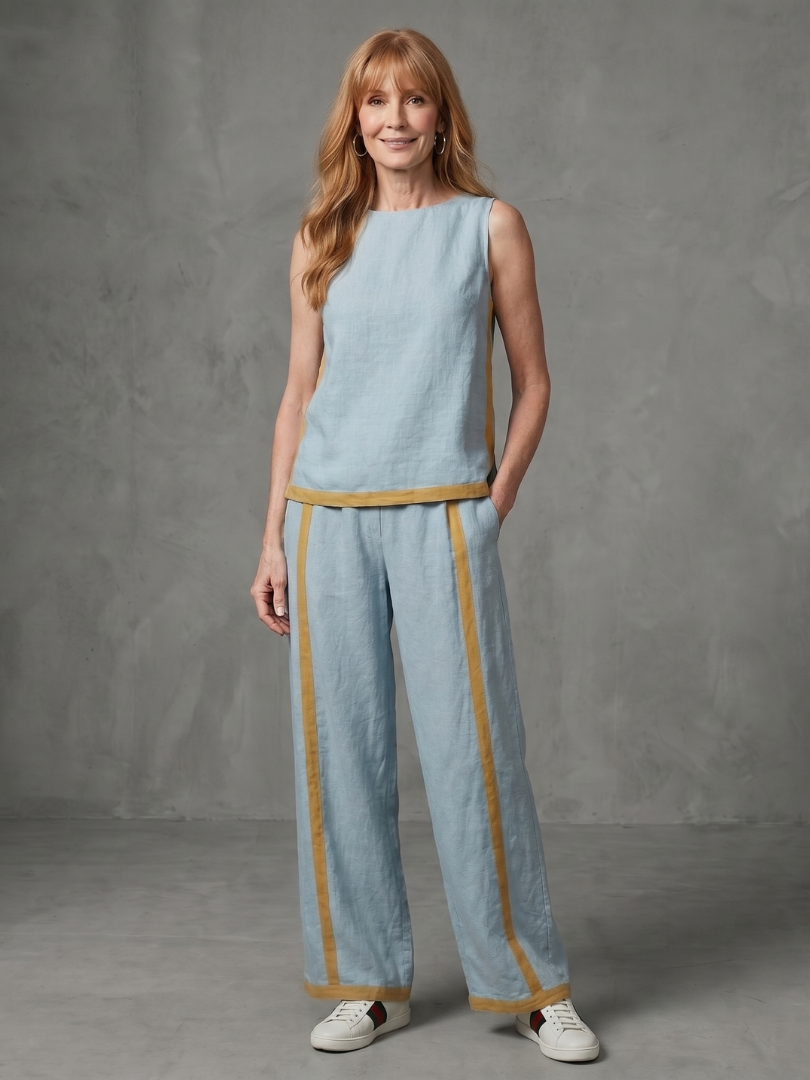 Julette | Sleeveless Top Wide Leg Contrast Pants Set