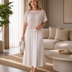 Perndra | Open Knit Top And Flowing Midi Dress Set