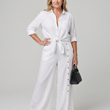 Veslora | Long Sleeve Tie Front Top And Wide Leg Pants Set
