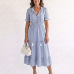 Romysia | Short Sleeve Striped Tiered Midi Dress
